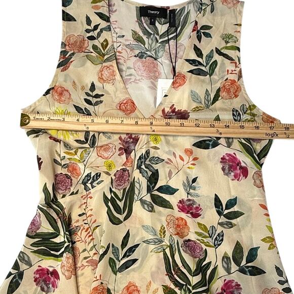 Theory Fluid Silk Floral Sleeveless V-Neck Ivory Top - Picture 8 of 10